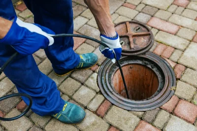 Plumber cleaning an outdoor sewer drain in Wheat Ridge